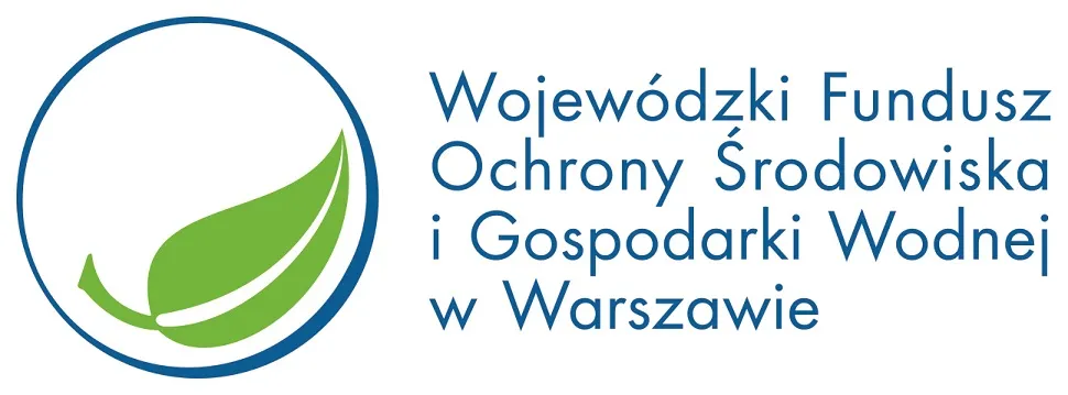 Kliknięcie powiększy obraz. Logo Wojewódzkiego Funduszu Ochrony Środowiska i Gospodarki Wodnej w Warszawie z zielonym liściem w niebieskim okręgu obok nazwy instytucji.
