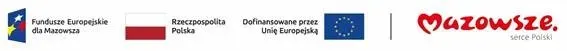 Logotypy Fundusze Europejskie dla Mazowsza, Rzeczpospolitej Polskiej, Unii Europejskiej oraz napis Mazowsze serce Polski.